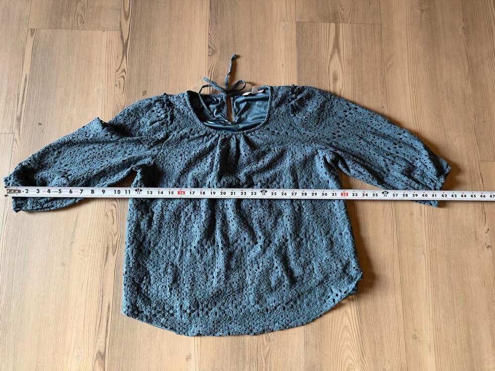 LC Lauren Conrad Teal Lace Eyelet Blouse with Back Tie - Picture 6 of 7